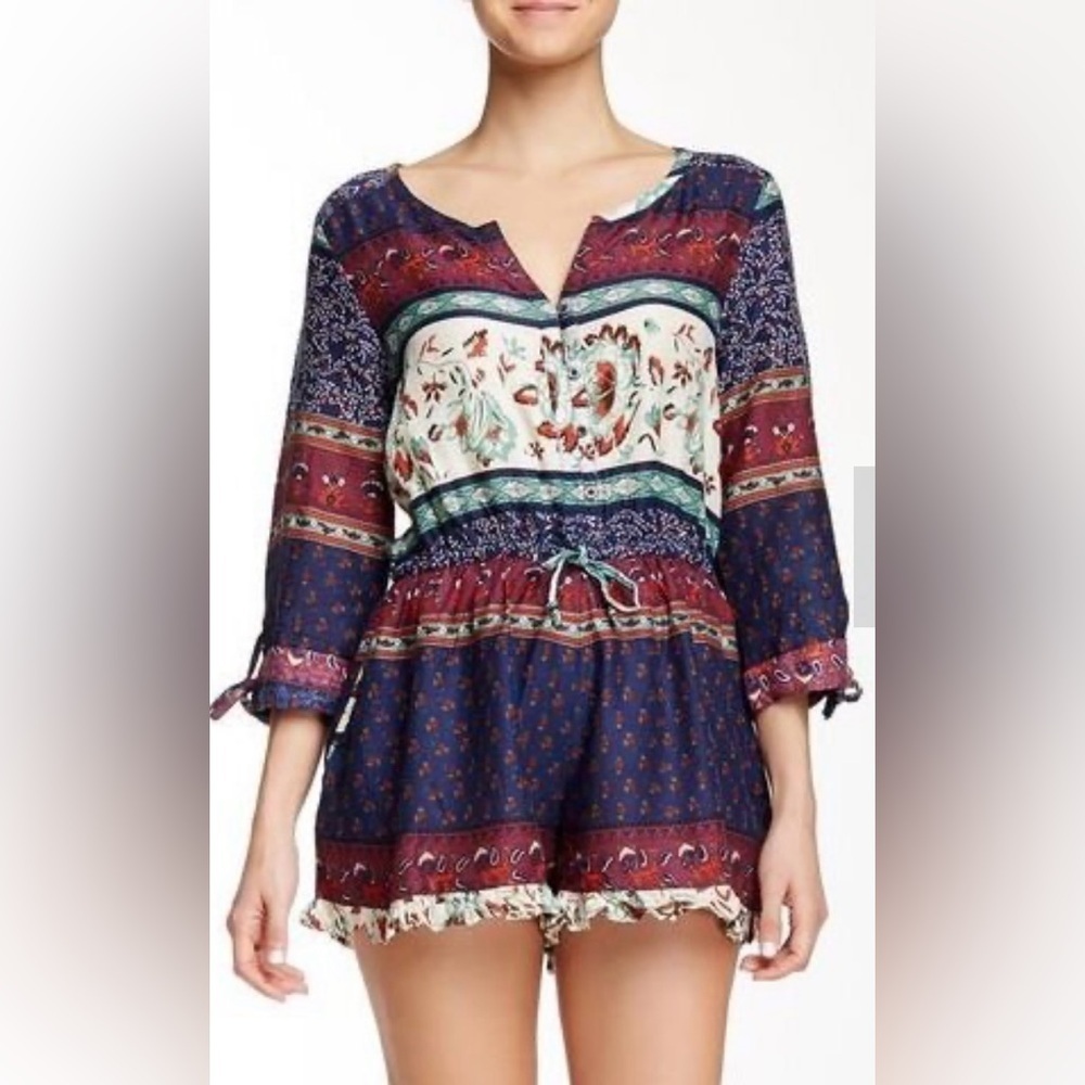 Roxy Women’s Midnight Edge Printed Long Sleeve Romper Hippie Bohemian Size Small